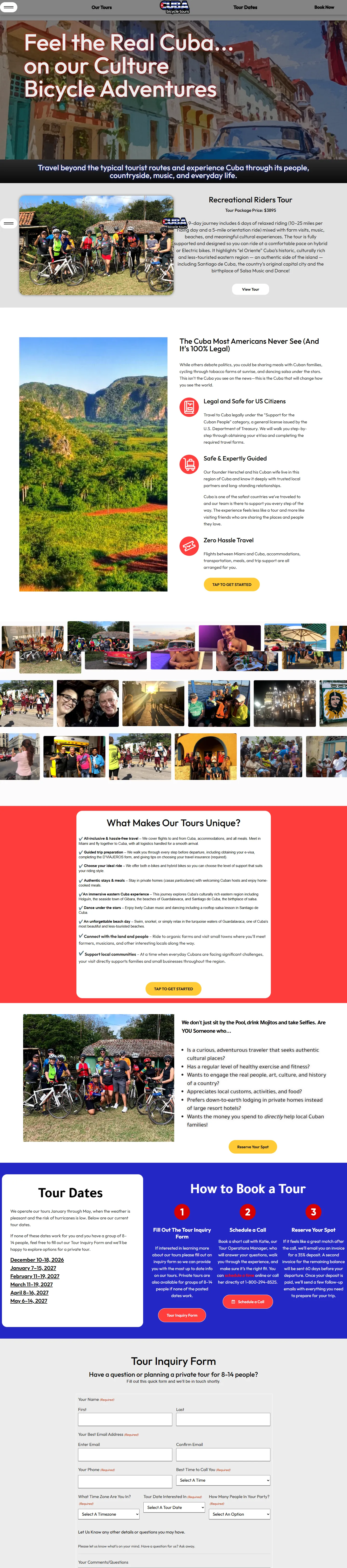 Cuba Bicycle Tours website, full page
