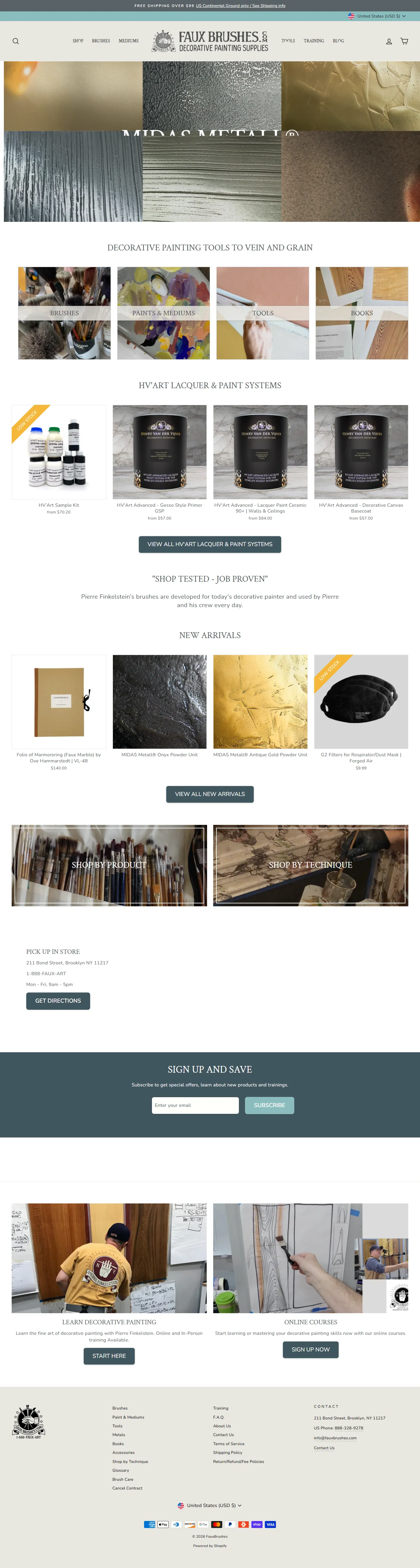 Faux Brushes website, full page