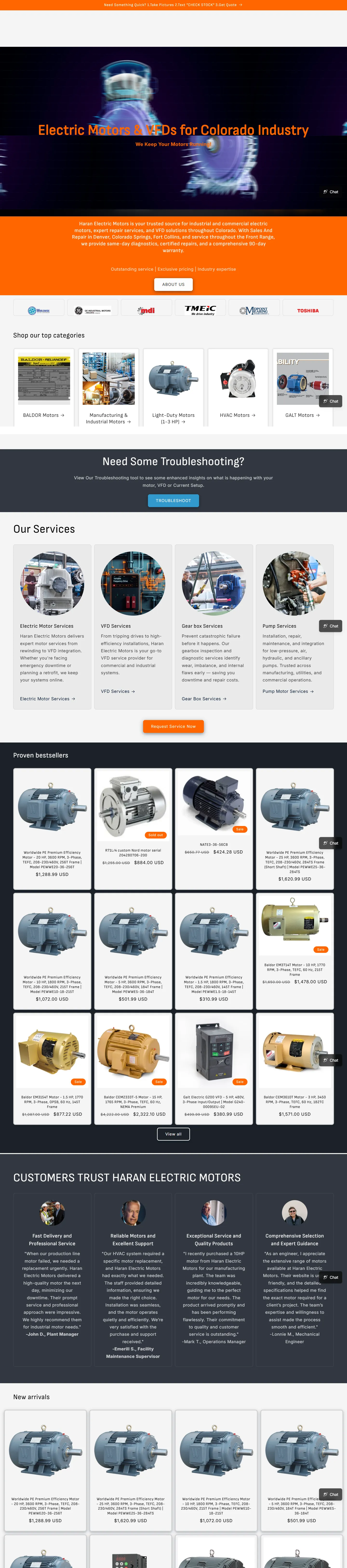 Haran Electric Motors website, full page