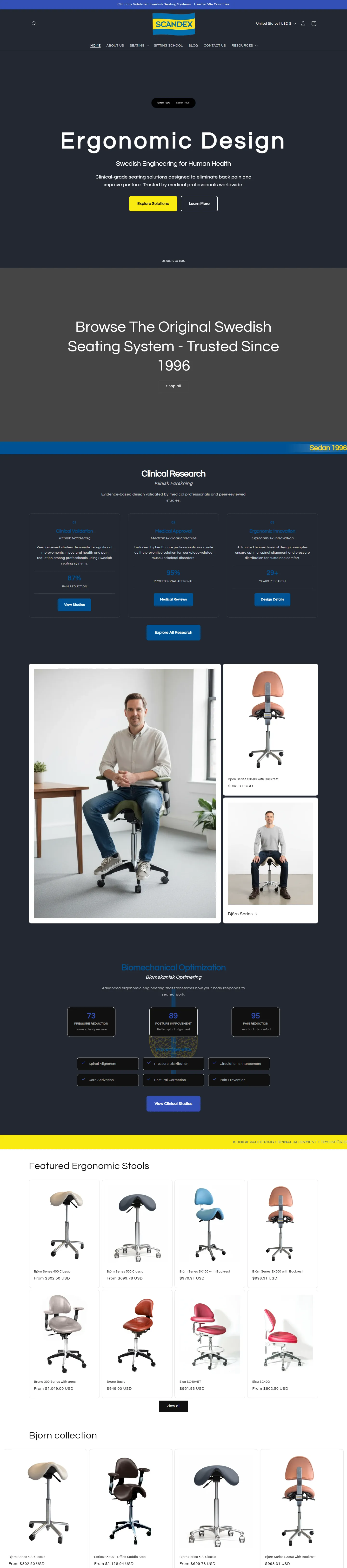 Scandex Chairs website, full page